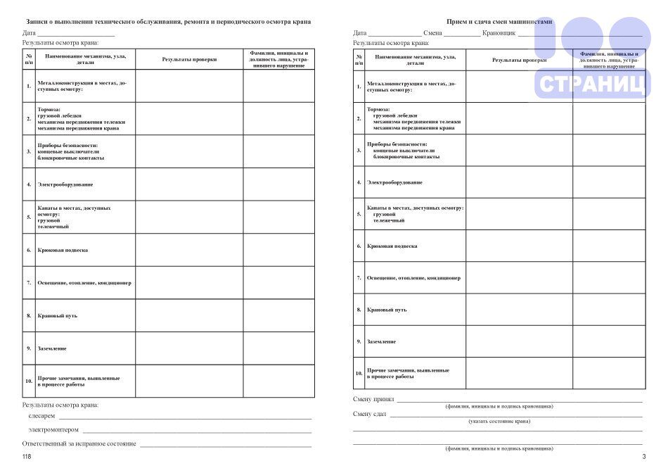 Запись результатов технического освидетельствования крана образец