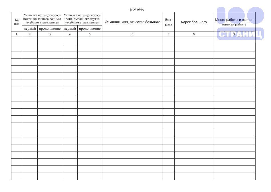 Журнал учета больничных листов образец заполнения