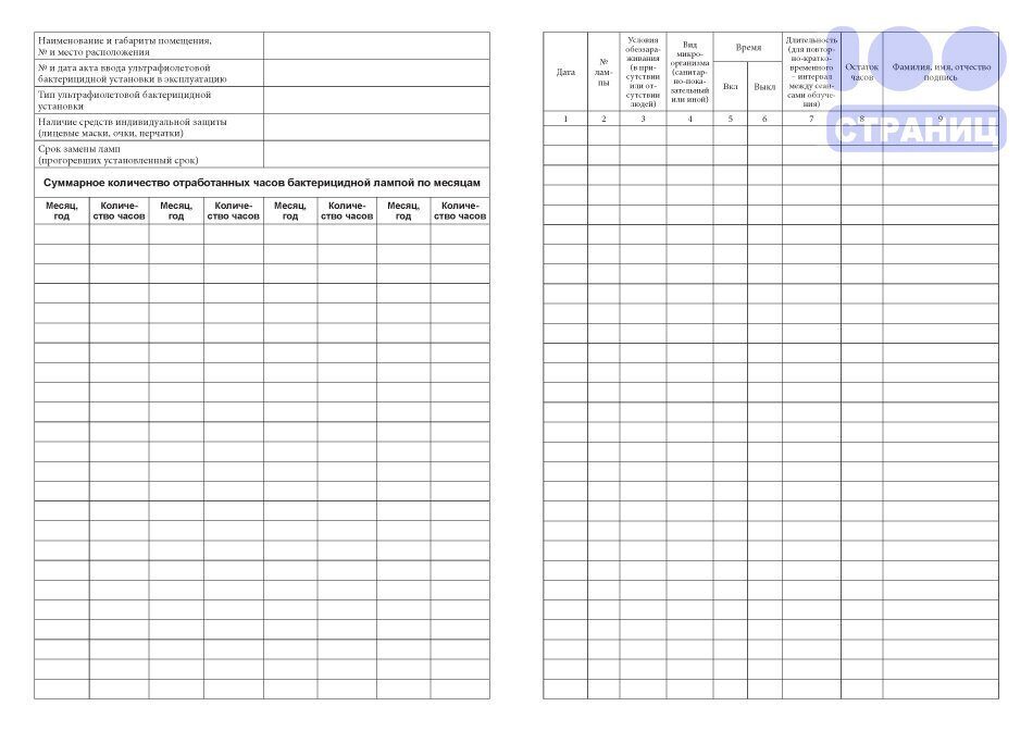 Журнал регистрации и контроля ультрафиолетовой бактерицидной установки образец заполнения