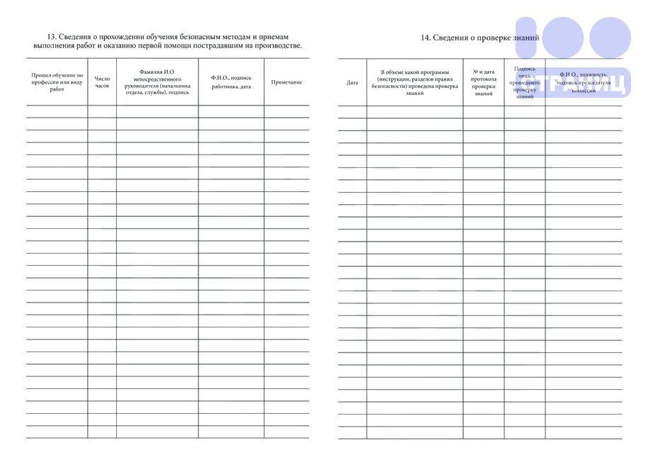 Личная карточка прохождения обучения по охране труда образец