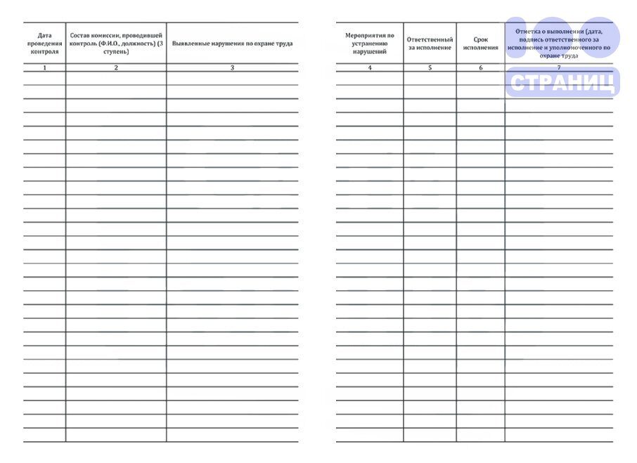 Журнал проверки состояния условий труда образец заполнения