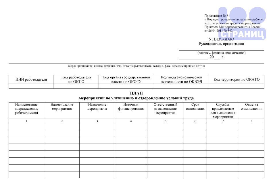 План мероприятий по улучшению и оздоровлению условий труда в организации